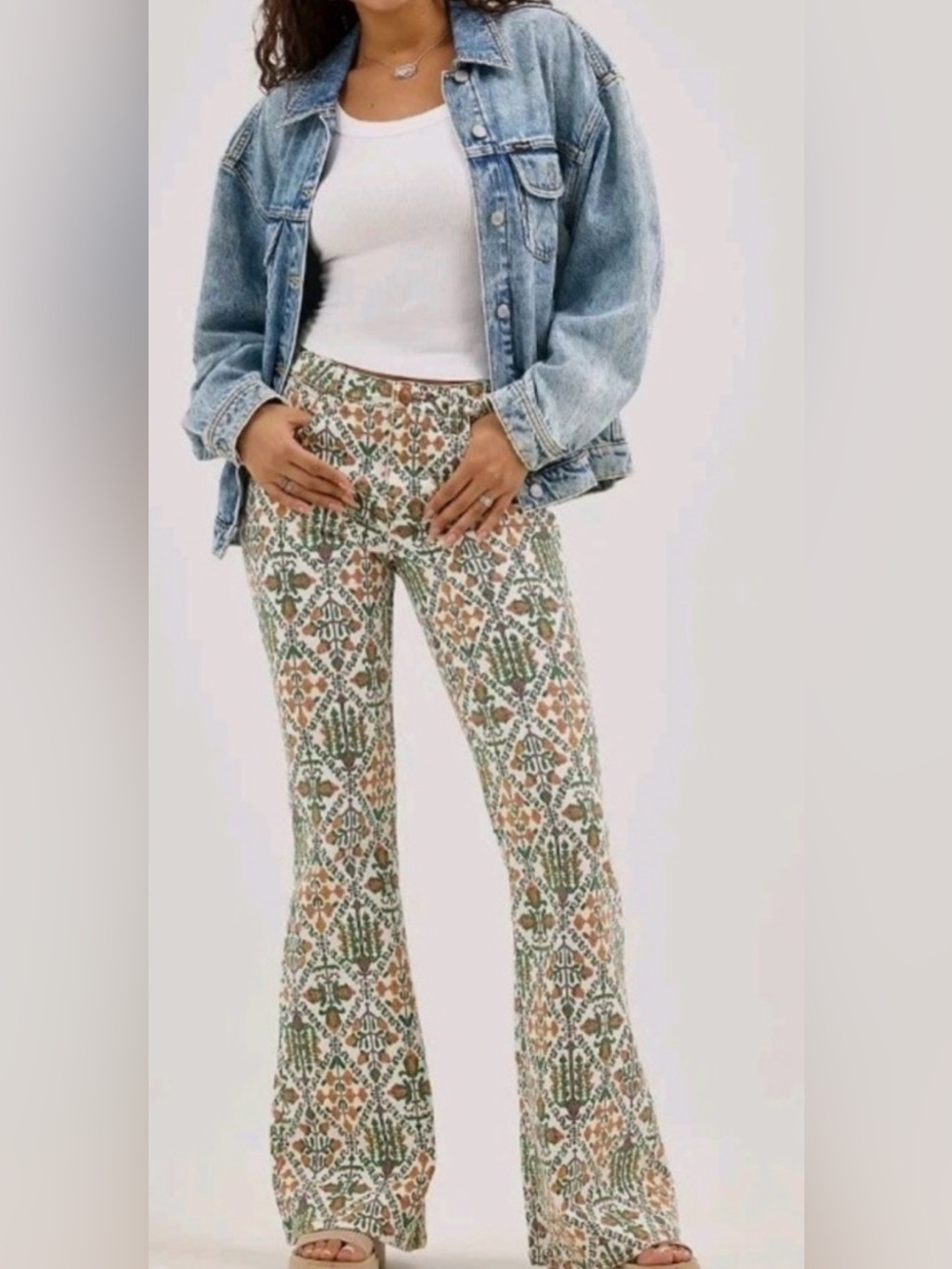 Wrangler High Rise Fierce Flare Jeans Floral Cross Stitch Print NWT